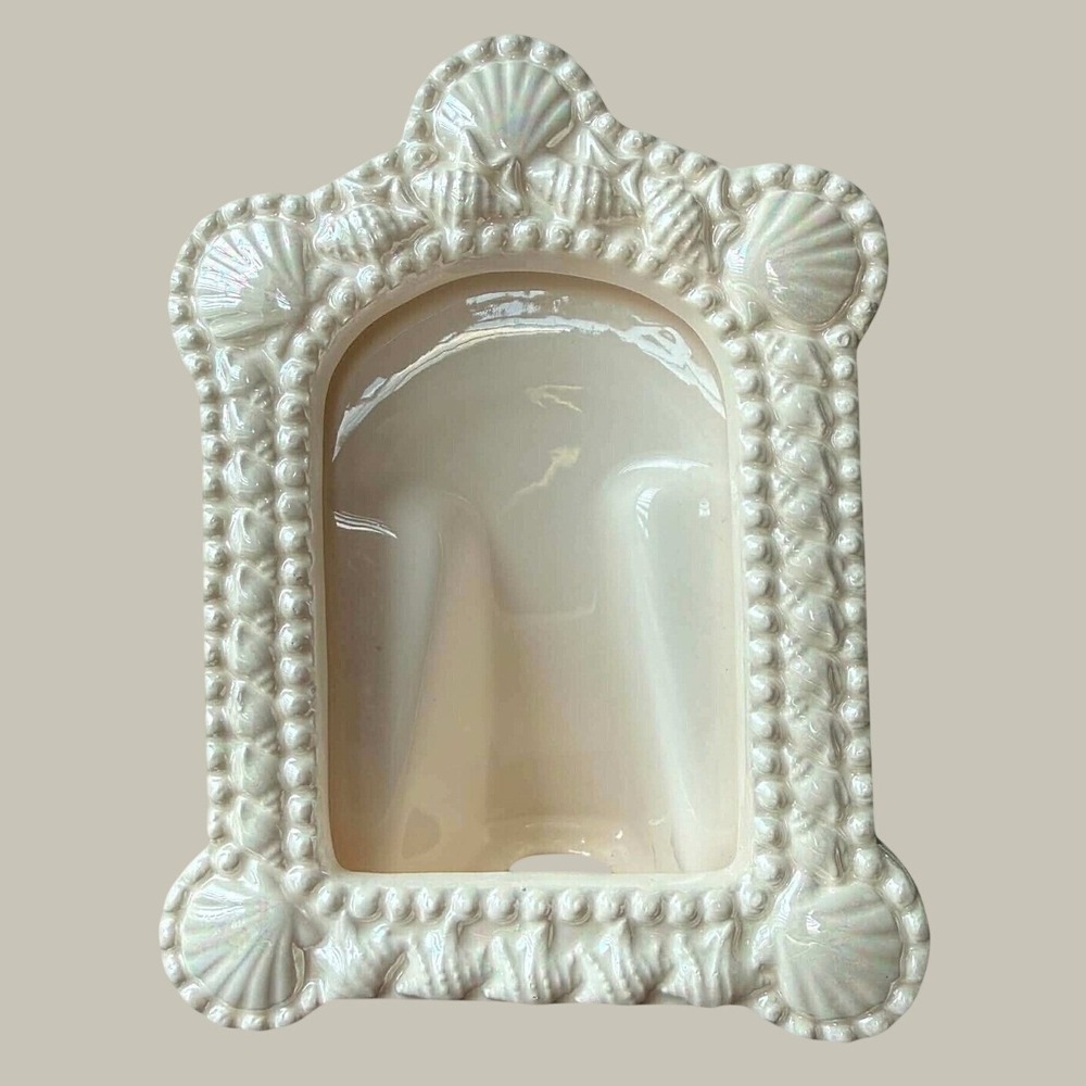 Russ Berrie Four Seasons Iridescent Pearl Ceramic Seashell Picture Frame 4x6